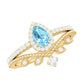 Anillo de Boda con Aguamarina y Diamantes en Forma de Lágrima de Aspecto Vintage para Mujer