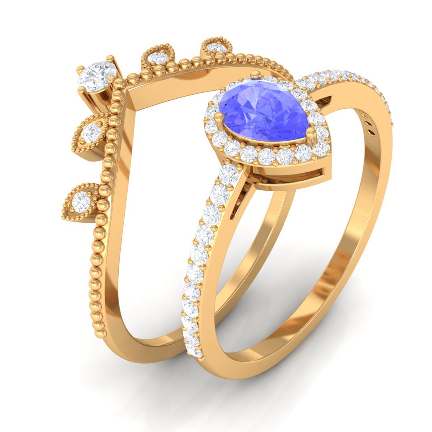 Conjunto de 2 anillos de boda vintage de tanzanita y diamantes de 0,8 quilates