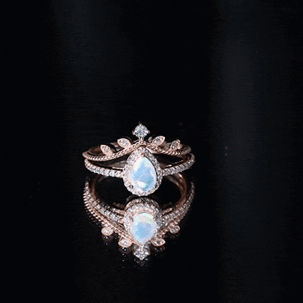 Juego de anillos de boda de diseñador con diamantes y ópalos etíopes de inspiración vintage