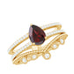 Natural Garnet Diamond Double Band Engagement Ring Wedding Band