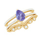 Real Tanzanite Diamond Double Band Engagement Ring with Curved Wedding Band