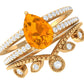 Pear Cut Fire Opal and Diamond Vintage Engagement Ring with Wedding Band Set