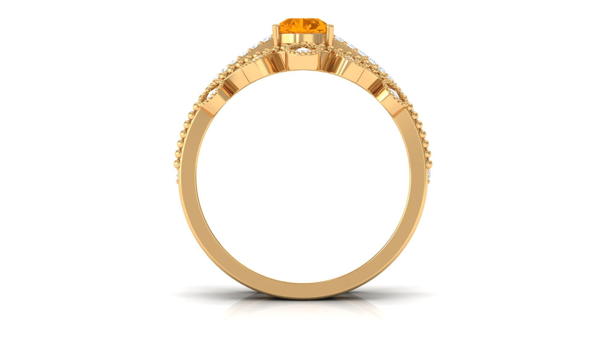Pear Cut Fire Opal and Diamond Vintage Engagement Ring with Wedding Band Set