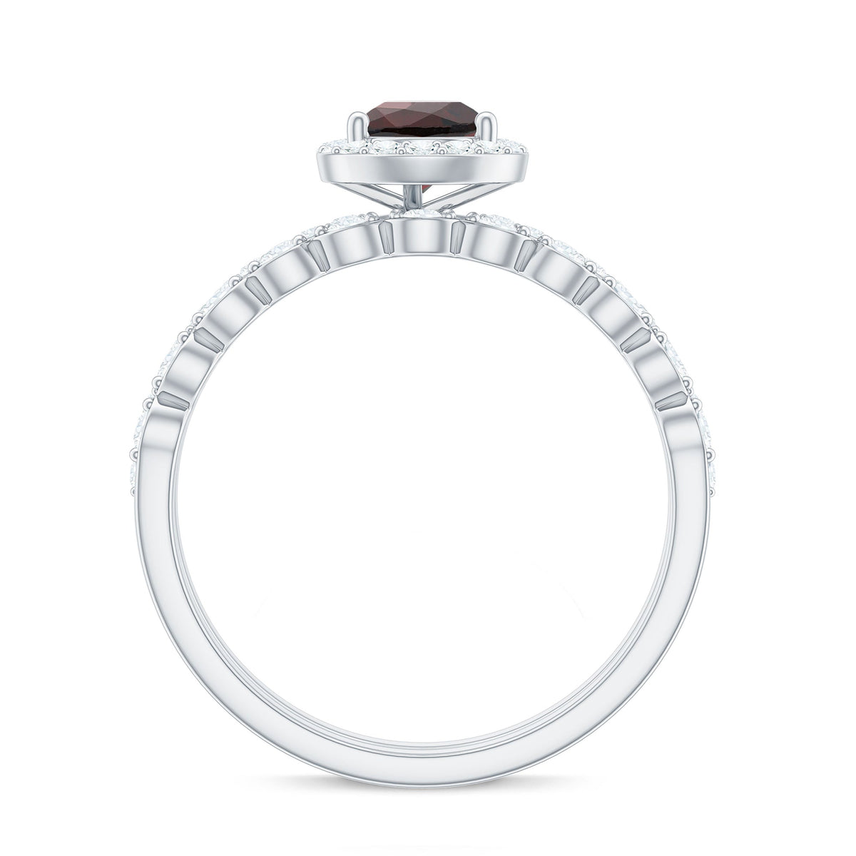 Natural 0.8 Carat Pear Shape Garnet Wedding Engagement Ring Set of 2