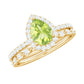 Natural 1 Carat Pear Shape Peridot Wedding Bridal Ring Set with Diamond