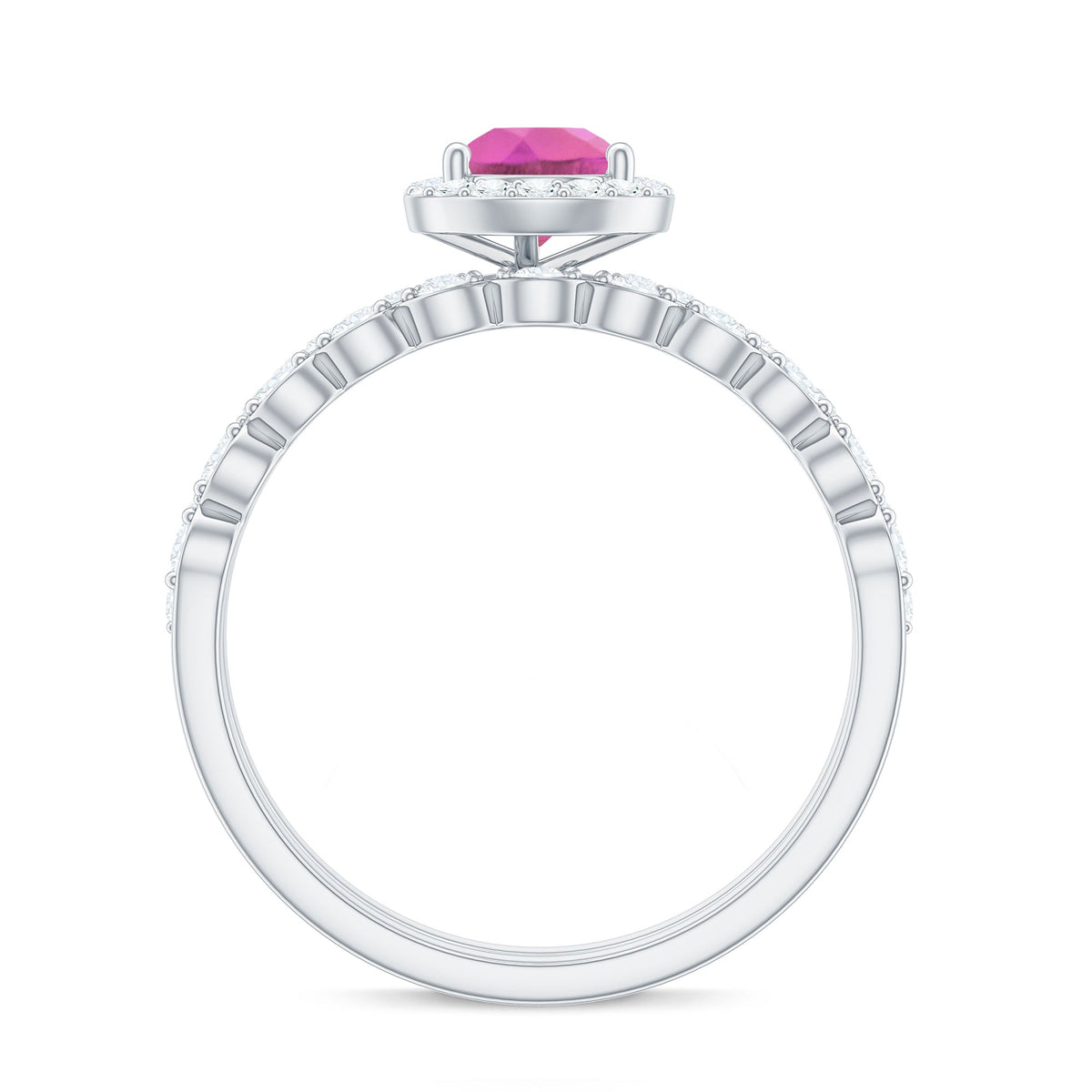 Teardrop Pink tourmaline Bridal Ring Set with Diamond