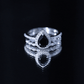 Pear Shaped Black Onyx and Diamond Halo Bridal Ring Set With Certificate