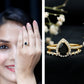 Pear Shaped Black Onyx and Diamond Halo Bridal Ring Set With Certificate