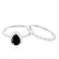 Natural 0.6 Carat Pear Shape Black Spinel Diamond Wedding Engagement Ring Set of 2