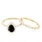 Natural 0.6 Carat Pear Shape Black Spinel Diamond Wedding Engagement Ring Set of 2