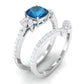 Cushion Cut London Blue Topaz Designer Wedding Ring Set with Diamond Band