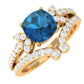 Cushion Cut London Blue Topaz Designer Wedding Ring Set with Diamond Band