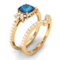 Cushion Cut London Blue Topaz Designer Wedding Ring Set with Diamond Band