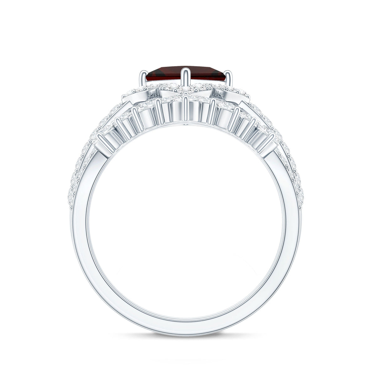 Princess Cut Garnet Designer Wedding Ring Set with Moissanite