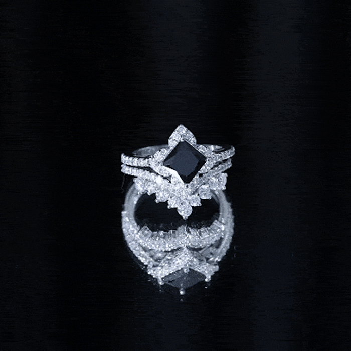Conjunto de anillos de boda de ónix negro y moissanita de 0,5 quilates