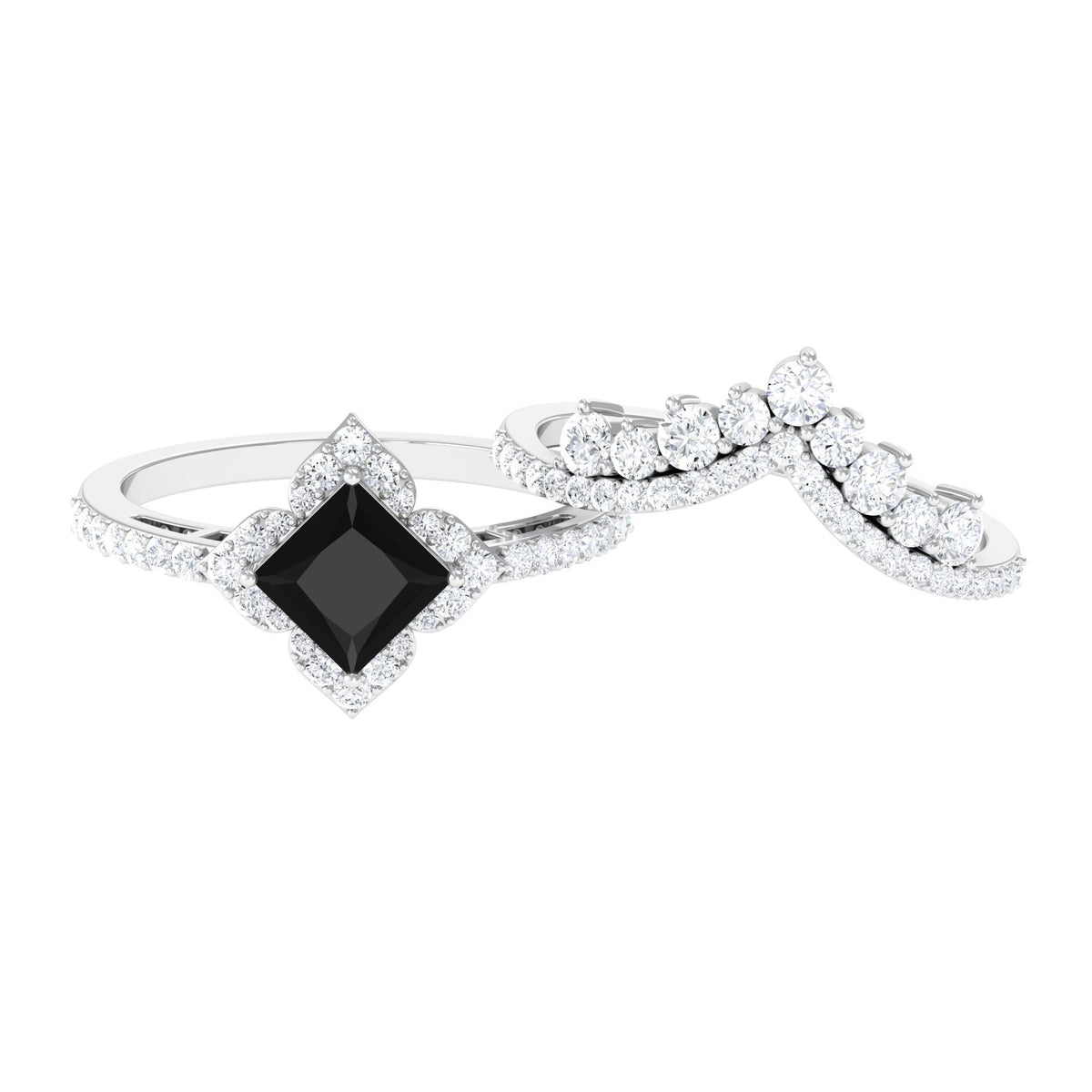 Conjunto de anillos de boda de ónix negro y moissanita de 0,5 quilates