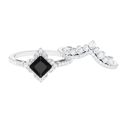 Conjunto de anillos de boda de ónix negro y moissanita de 0,5 quilates
