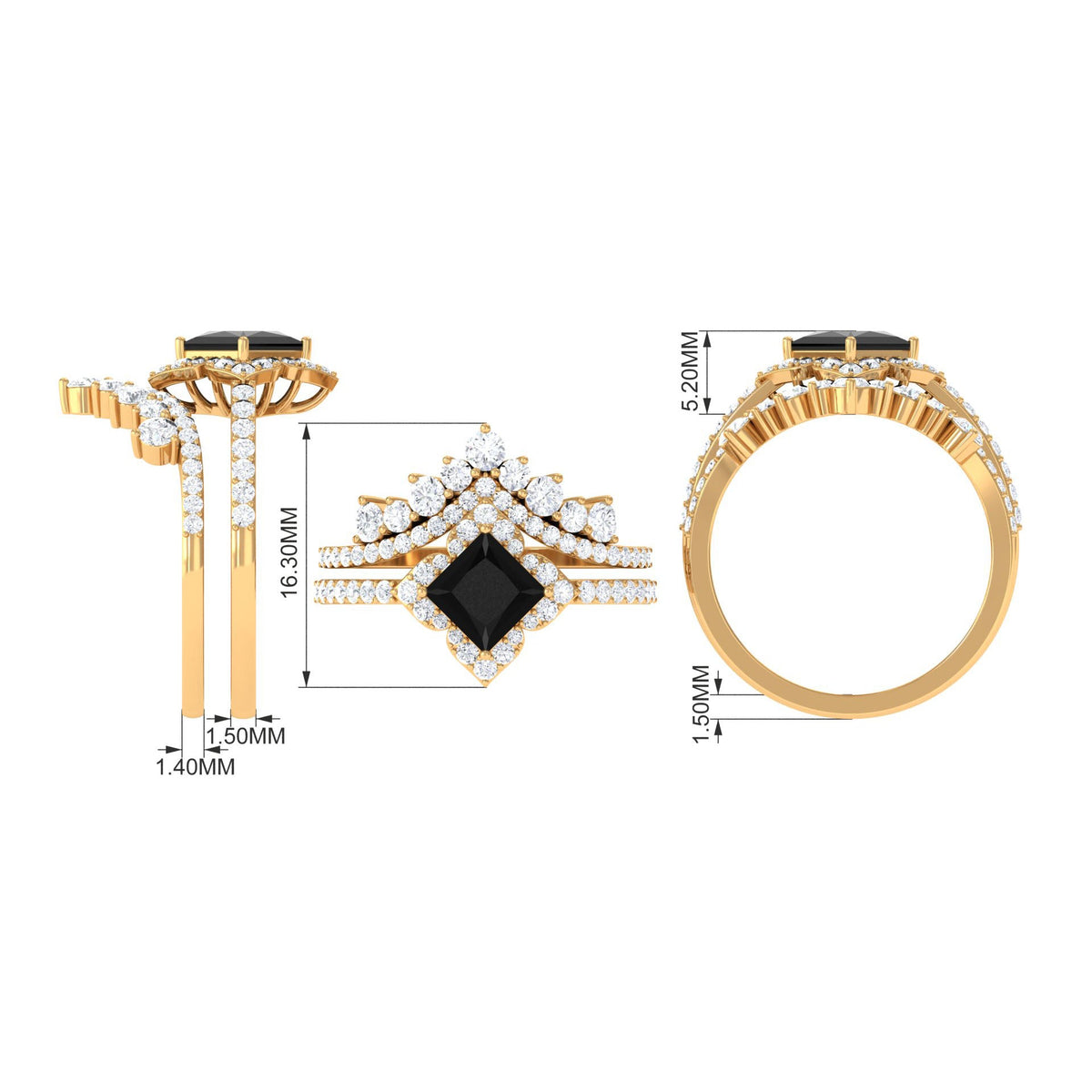 Conjunto de anillos de boda de ónix negro y moissanita de 0,5 quilates
