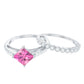 1 Carat Princess Cut Pink Tourmaline Ring with Diamond Wedding Band