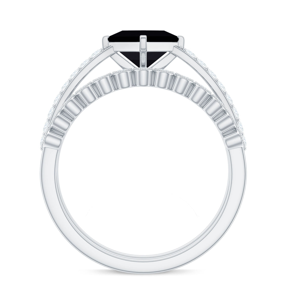 0.5 Carat Princess Cut Black Onyx Wedding Ring Set with Diamond Band