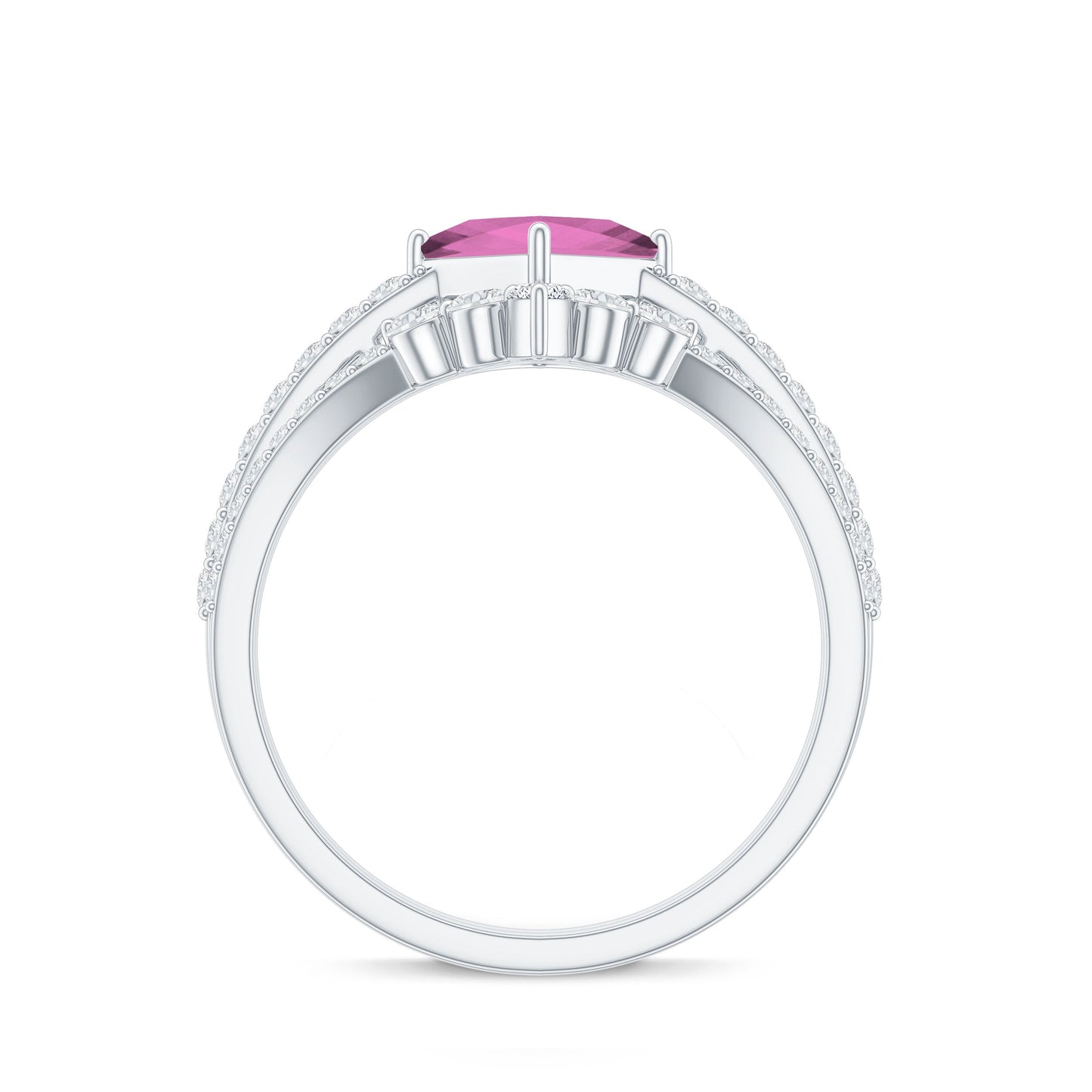 Set de anillo de boda para mujer de turmalina rosa talla princesa de 1 quilate y diamantes