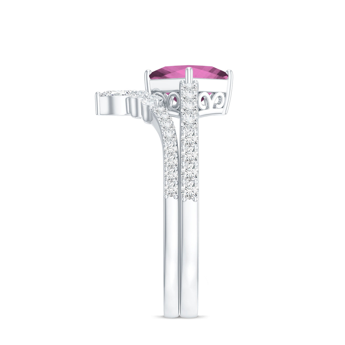 Set de anillo de boda para mujer de turmalina rosa talla princesa de 1 quilate y diamantes