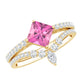 Set de anillo de boda para mujer de turmalina rosa talla princesa de 1 quilate y diamantes
