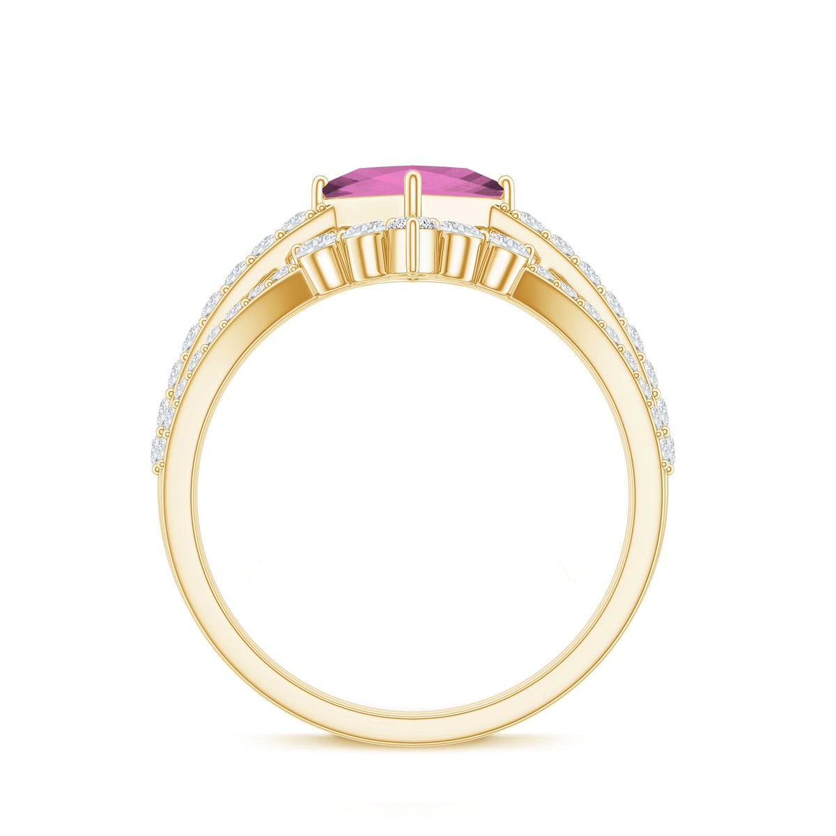 Set de anillo de boda para mujer de turmalina rosa talla princesa de 1 quilate y diamantes