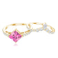 Set de anillo de boda para mujer de turmalina rosa talla princesa de 1 quilate y diamantes