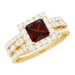 Genuine 1.4 Carat Princess Cut Garnet 3 Piece Bridal Ring Set with Moissanite
