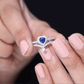 Conjunto de anillo de compromiso con halo de zafiro azul con forma de corazón auténtico y diamantes