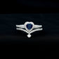 Conjunto de anillo de compromiso con halo de zafiro azul con forma de corazón auténtico y diamantes