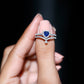Conjunto de anillo de compromiso con halo de zafiro azul con forma de corazón auténtico y diamantes