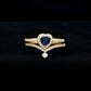Conjunto de anillo de compromiso con halo de zafiro azul con forma de corazón auténtico y diamantes