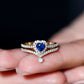 Conjunto de anillo de compromiso con halo de zafiro azul con forma de corazón auténtico y diamantes