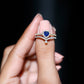 Conjunto de anillo de compromiso con halo de zafiro azul con forma de corazón auténtico y diamantes