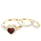 Natural Garnet Diamond Heart Engagement Ring Wedding Band Set