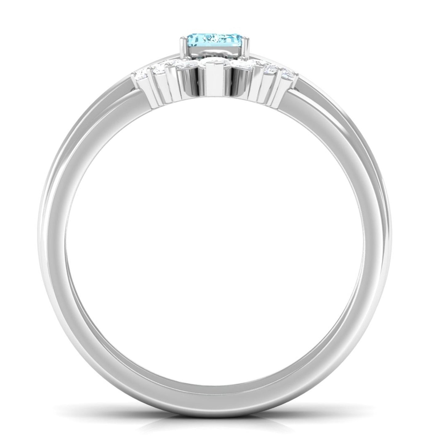 Anillo de compromiso de aguamarina natural talla esmeralda con banda de diamantes
