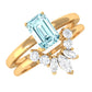 Anillo de compromiso de aguamarina natural talla esmeralda con banda de diamantes