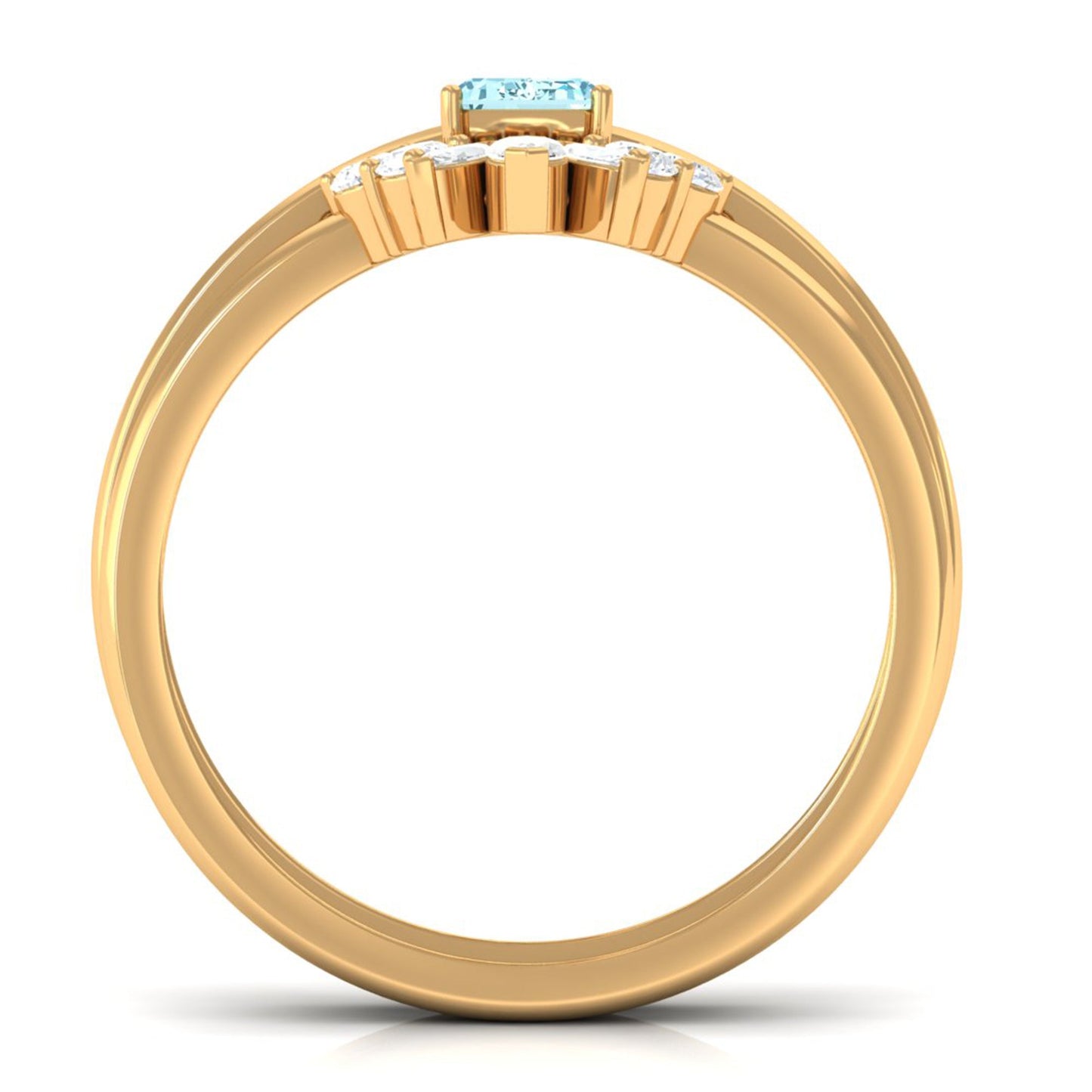 Anillo de compromiso de aguamarina natural talla esmeralda con banda de diamantes