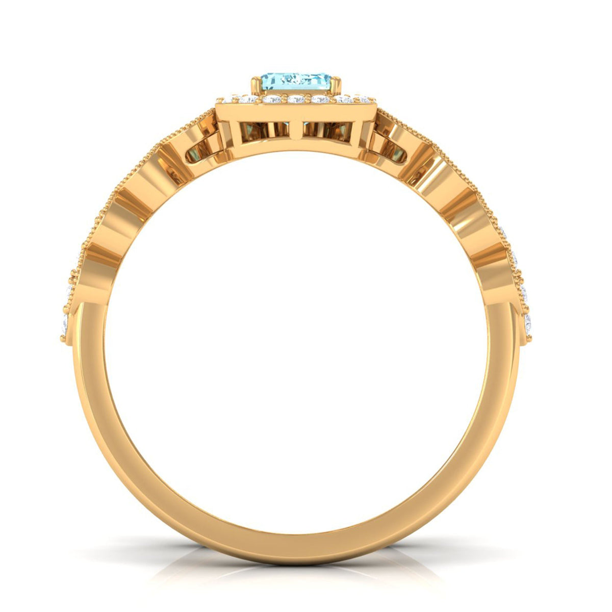 Certified 0.6 Carat Emerald Cut Aquamarine and Diamond Designer Ring Set