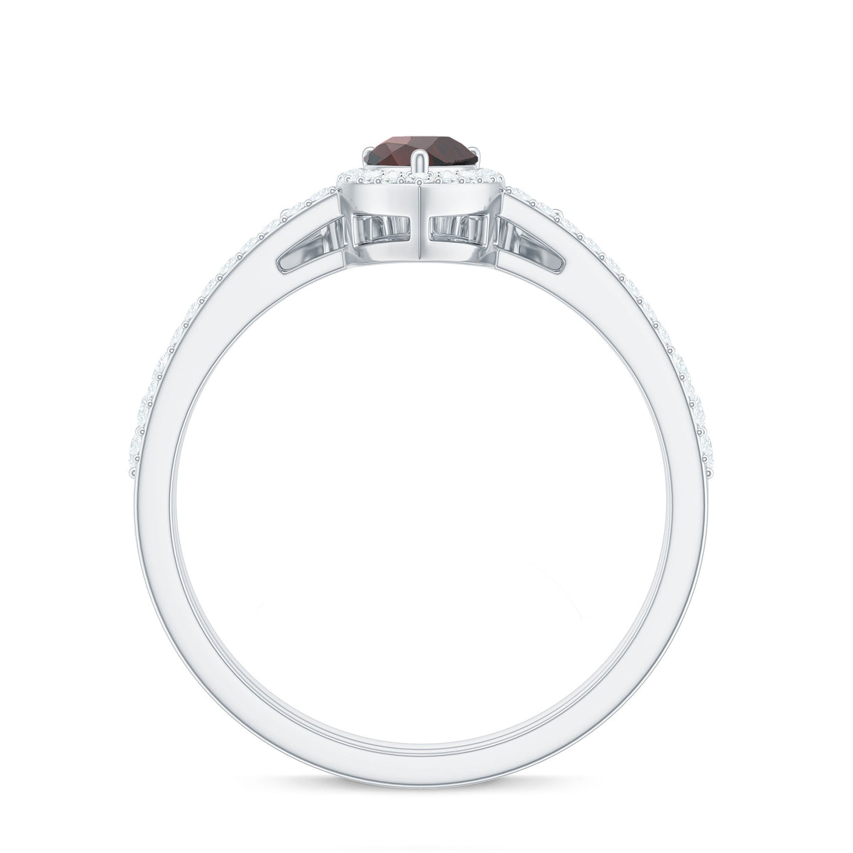 Natural 0.8 Carat Pear Shape Garnet Diamond Wedding Engagement Ring Set