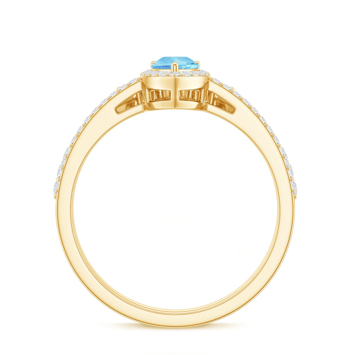 Genuine Aquamarine Teardrop Bridal Ring Set with Diamond Halo