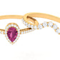 Pink tourmaline Designer Teardrop Ring Set with Moissanite Halo