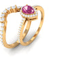 Pink tourmaline Designer Teardrop Ring Set with Moissanite Halo