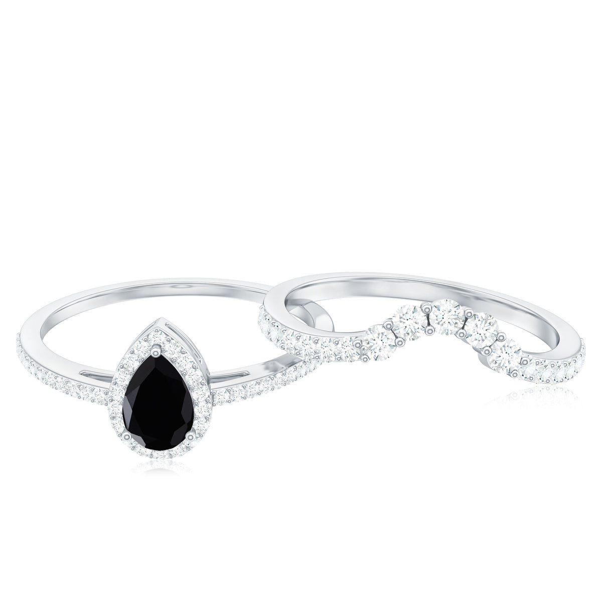Natural Black Spinel Pear Shaped Engagement Ring with Moissanite Enhancer