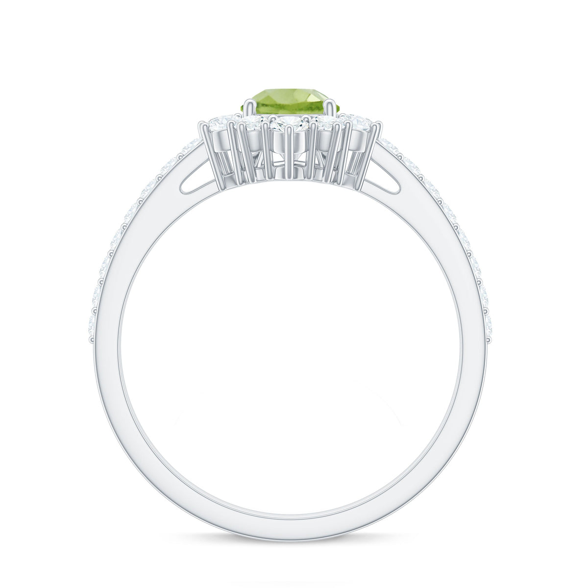 Natural 1 Carat Peridot Teardrop Engagement Ring with Diamond Half Halo