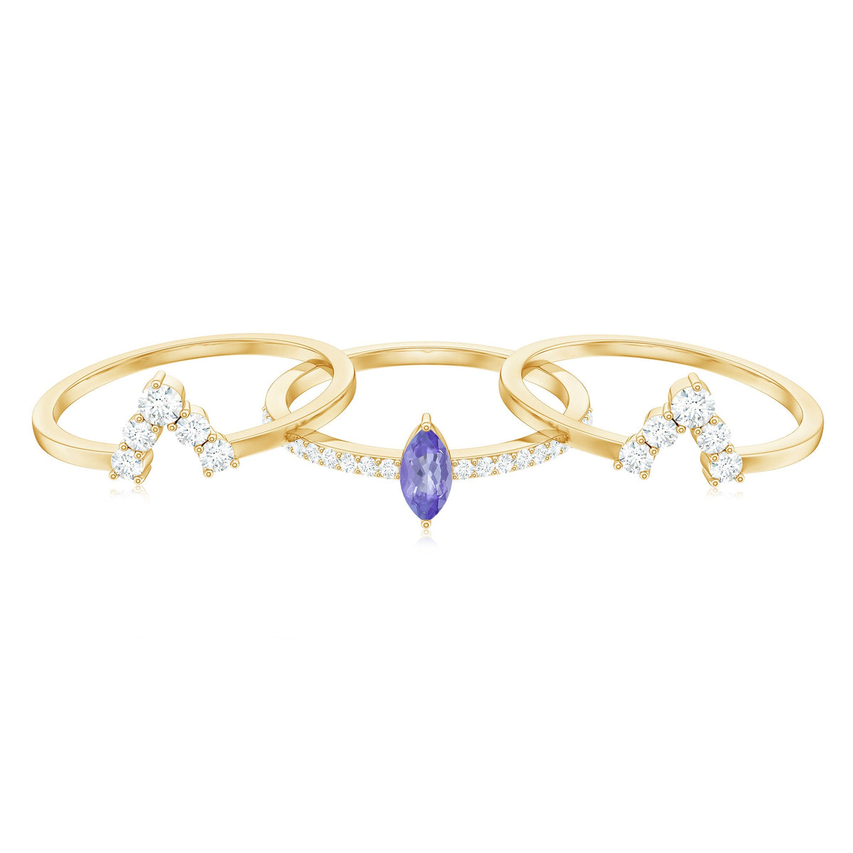 Marquise Cut Tanzanite Solitaire Ring Set with Diamond