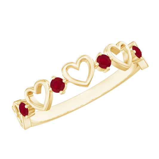 Anillo de eternidad de corazón de rubí natural para promesa