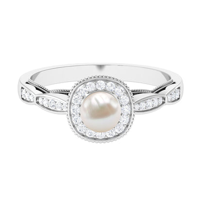 2 Carat Freshwater Pearl and Diamond Engagement Ring